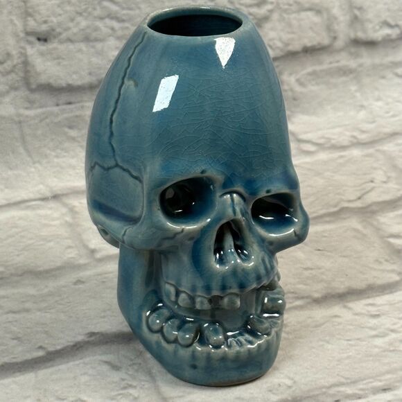 Munktiki Imports Mutant Skull Tiki Mug Blue Glaze 6.5" Tall BRAND NEW - Picture 1 of 7